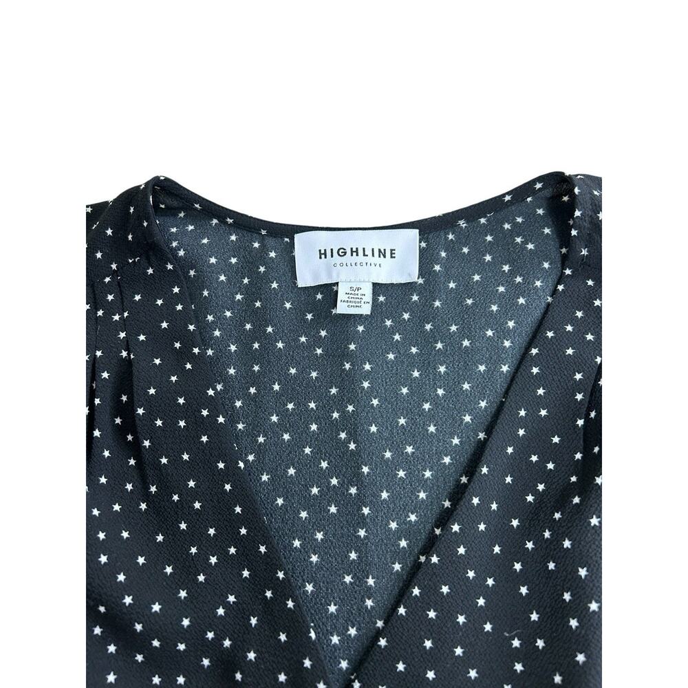 Highline Collective Black V-Neck Blouse Sz Small Star Print Long-Sleeve Top - Picture 3 of 8